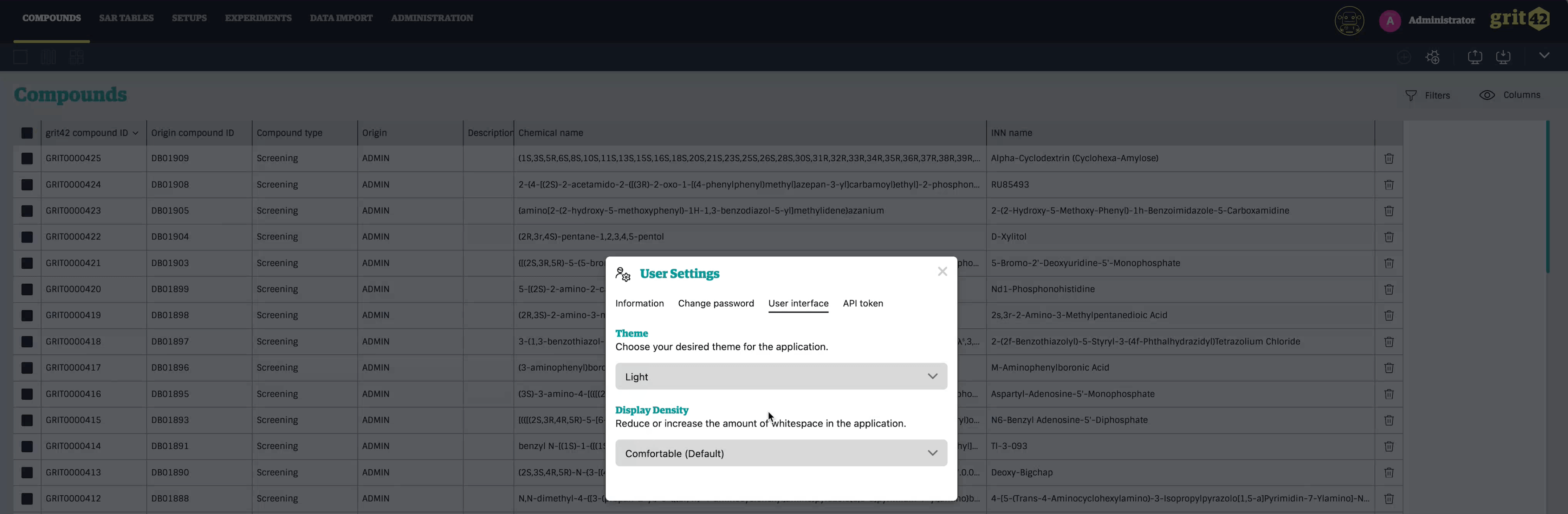Passwords, display settings & API token